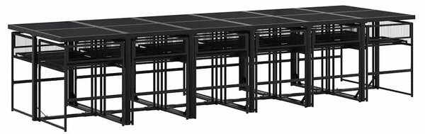 13 részes fekete polyrattan kerti ülőgarnitúra párnákkal