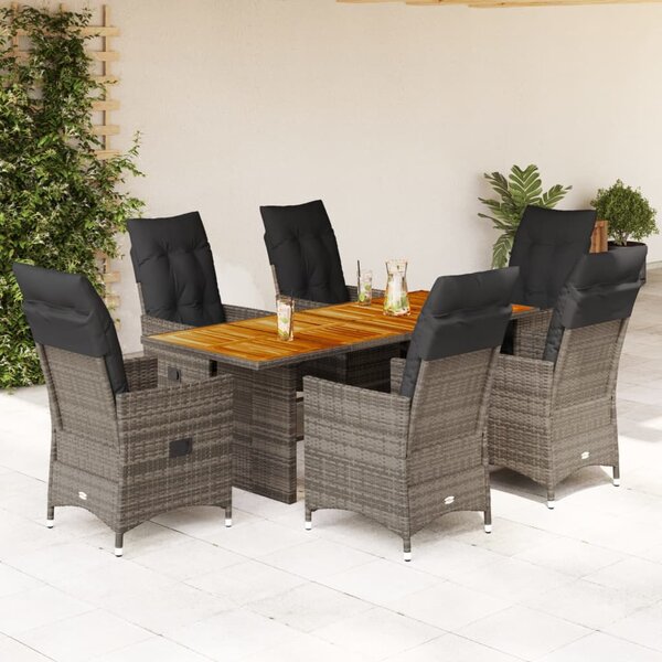 7 részes szürke polyrattan kerti étkezőgarnitúra párnával