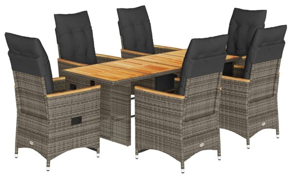 7 részes szürke polyrattan kerti bisztrógarnitúra párnákkal