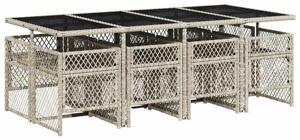 9részes világosszürke polyrattan kerti étkezőgarnitúra párnával