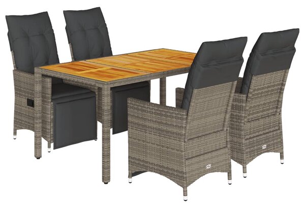 5 részes szürke polyrattan kerti bisztrógarnitúra párnákkal