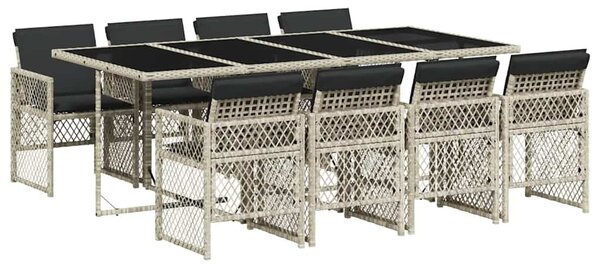 9részes világosszürke polyrattan kerti étkezőgarnitúra párnával