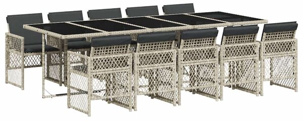 11 részes világosszürke polyrattan kerti ülőgarnitúra párnákkal