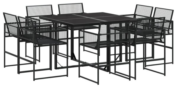 9 részes fekete polyrattan kerti étkezőgarnitúra