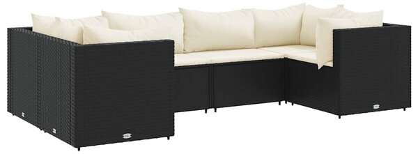 6 részes fekete polyrattan kerti ülőgarnitúra párnákkal