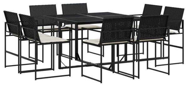 9 részes fekete polyrattan kerti étkezőgarnitúra párnákkal