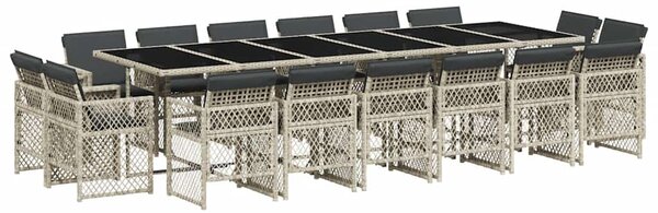 17 részes szürke polyrattan kerti étkezőgarnitúra párnákkal