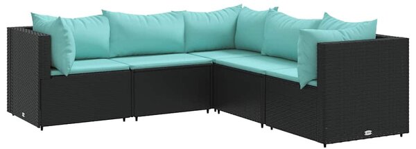 5 részes fekete polyrattan kerti ülőgarnitúra párnákkal
