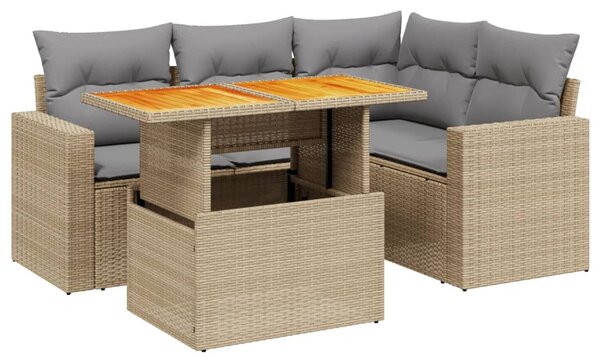 5 részes bézs polyrattan kerti ülőgarnitúra párnákkal