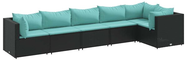 6 részes fekete polyrattan kerti ülőgarnitúra párnákkal