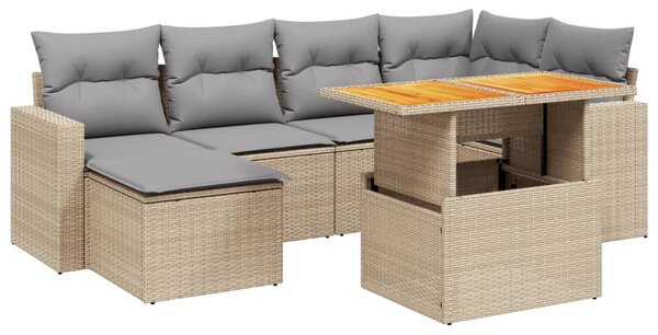 7 részes bézs polyrattan kerti ülőgarnitúra párnákkal