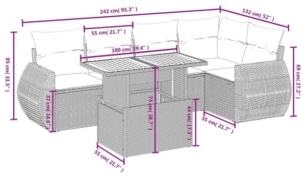 6 részes bézs polyrattan kerti ülőgarnitúra párnával
