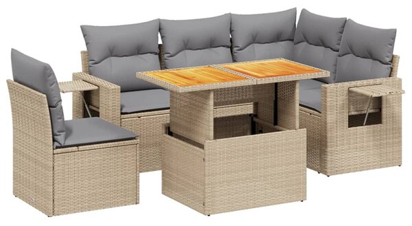 6 részes bézs polyrattan kerti ülőgarnitúra párnával