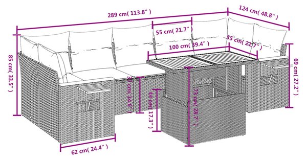 8 részes bézs polyrattan kerti ülőgarnitúra párnával