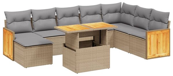 9 részes bézs polyrattan kerti ülőgarnitúra párnákkal