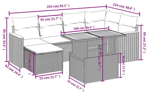 7 részes bézs polyrattan kerti ülőgarnitúra párnákkal