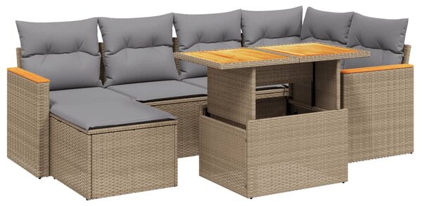 7 részes bézs polyrattan kerti ülőgarnitúra párnákkal