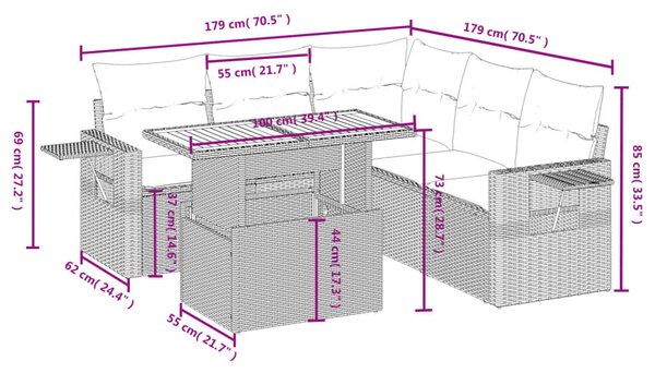 6 részes bézs polyrattan kerti ülőgarnitúra párnával