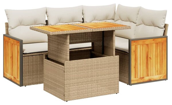 5 részes bézs polyrattan kerti ülőgarnitúra párnákkal