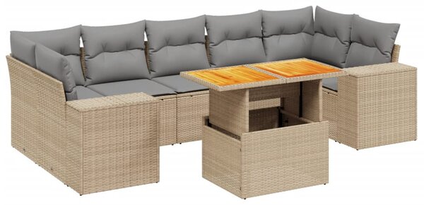 8 részes bézs polyrattan kerti ülőgarnitúra párnával