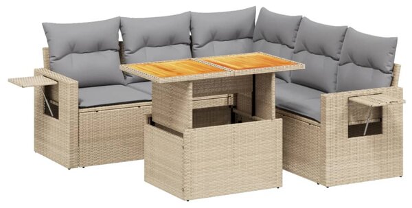 6 részes bézs polyrattan kerti ülőgarnitúra párnával