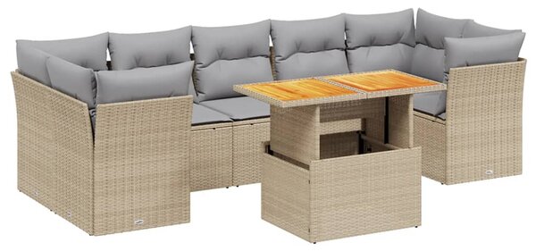 8 részes bézs polyrattan kerti ülőgarnitúra párnával