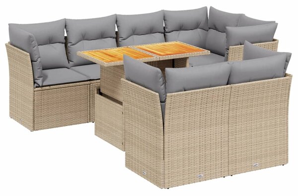 8 részes bézs polyrattan kerti ülőgarnitúra párnával