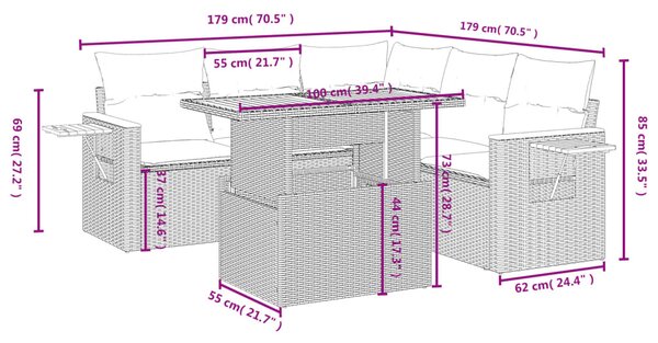 6 részes bézs polyrattan kerti ülőgarnitúra párnával