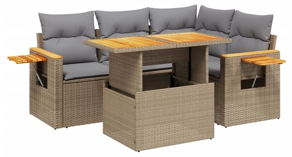 5 részes bézs polyrattan kerti ülőgarnitúra párnákkal