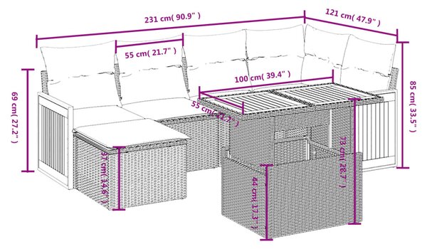 7 részes bézs polyrattan kerti ülőgarnitúra párnákkal