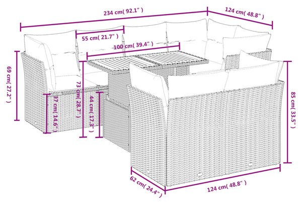 8 részes bézs polyrattan kerti ülőgarnitúra párnával