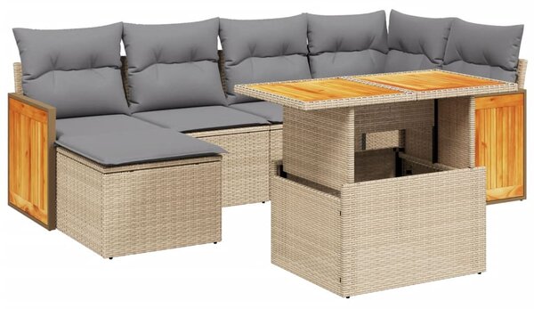 7 részes bézs polyrattan kerti ülőgarnitúra párnákkal