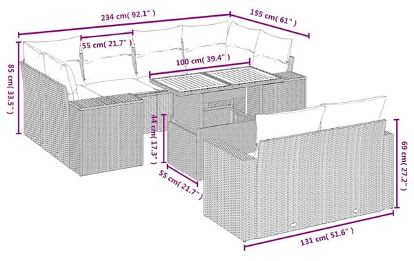 11 részes bézs polyrattan kerti ülőgarnitúra párnákkal