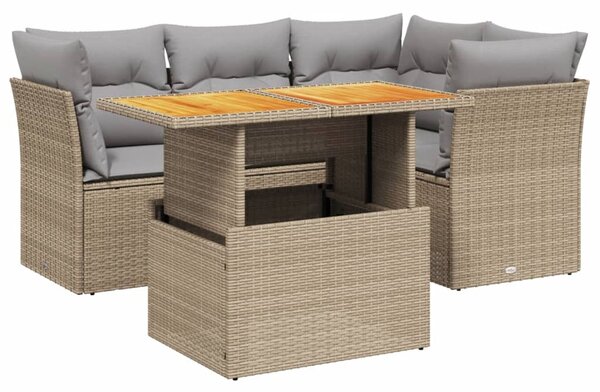 5 részes bézs polyrattan kerti ülőgarnitúra párnákkal
