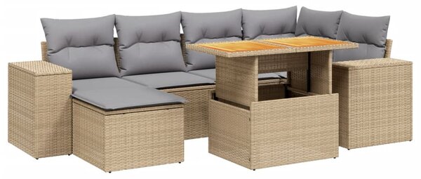 7 részes bézs polyrattan kerti ülőgarnitúra párnákkal