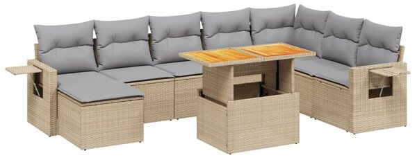 9 részes bézs polyrattan kerti ülőgarnitúra párnákkal
