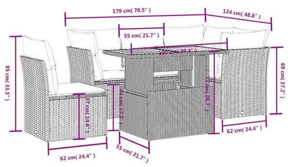 5 részes bézs polyrattan kerti ülőgarnitúra párnákkal