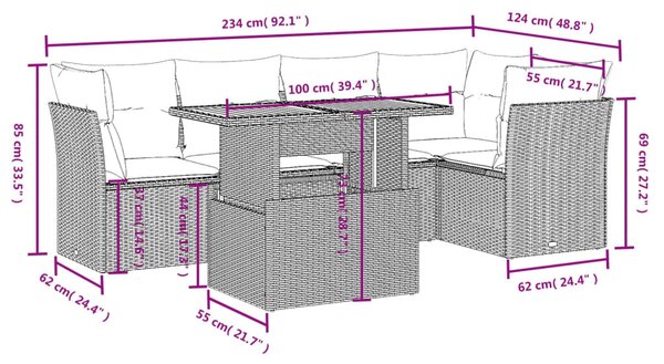 5 részes bézs polyrattan kerti ülőgarnitúra párnákkal