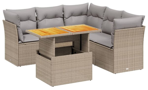 5 részes bézs polyrattan kerti ülőgarnitúra párnákkal