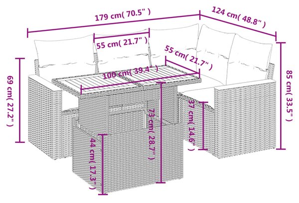 5 részes bézs polyrattan kerti ülőgarnitúra párnákkal