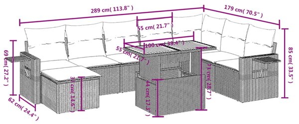 9 részes bézs polyrattan kerti ülőgarnitúra párnákkal