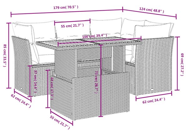 5 részes bézs polyrattan kerti ülőgarnitúra párnákkal
