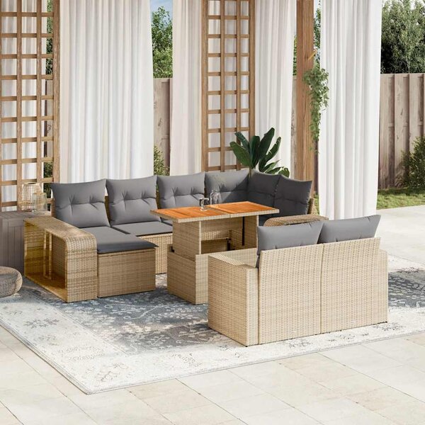 11 részes bézs polyrattan kerti ülőgarnitúra párnákkal