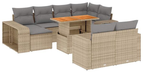 11 részes bézs polyrattan kerti ülőgarnitúra párnákkal