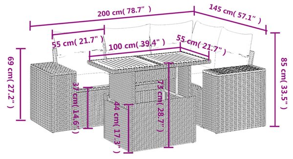 5 részes bézs polyrattan kerti ülőgarnitúra párnákkal