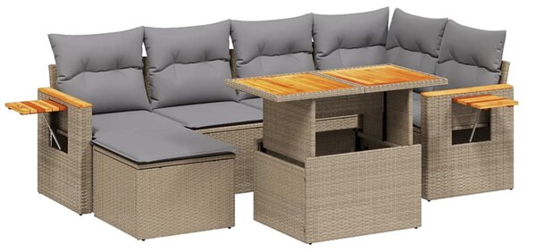 7 részes bézs polyrattan kerti ülőgarnitúra párnákkal