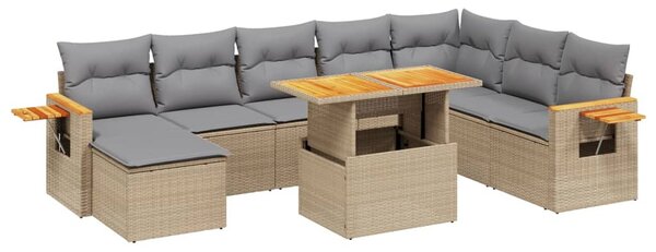 9 részes bézs polyrattan kerti ülőgarnitúra párnákkal