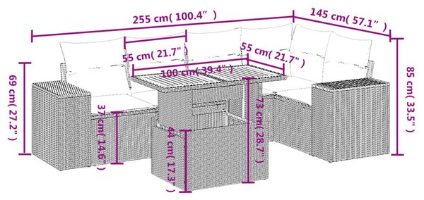 6 részes bézs polyrattan kerti ülőgarnitúra párnával