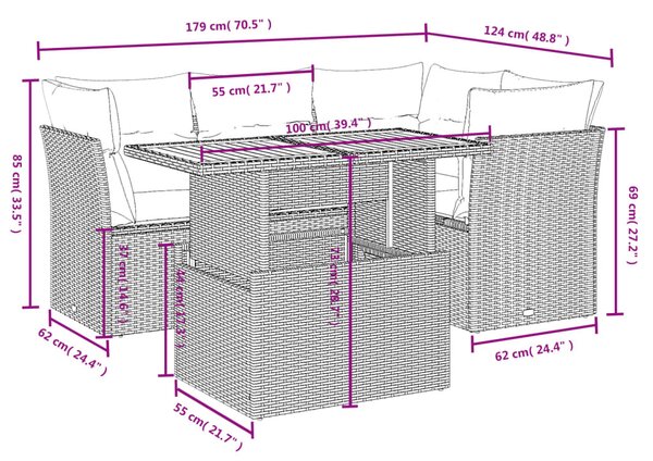5 részes bézs polyrattan kerti ülőgarnitúra párnákkal