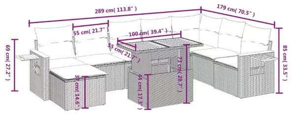 9 részes bézs polyrattan kerti ülőgarnitúra párnákkal